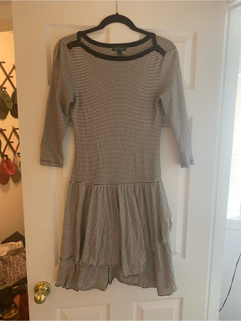 Polo by Ralph Lauren Black & White Striped Cotton Mini Dress